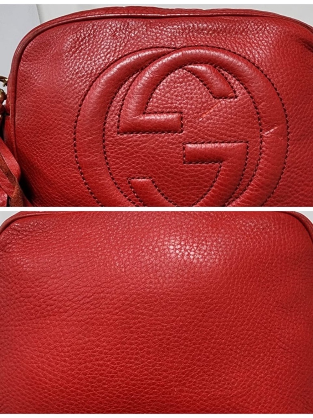 Authentic GUCCI Pebbled Calfskin Small Soho Disco Crossbody Bag Red - Picture 10 of 15